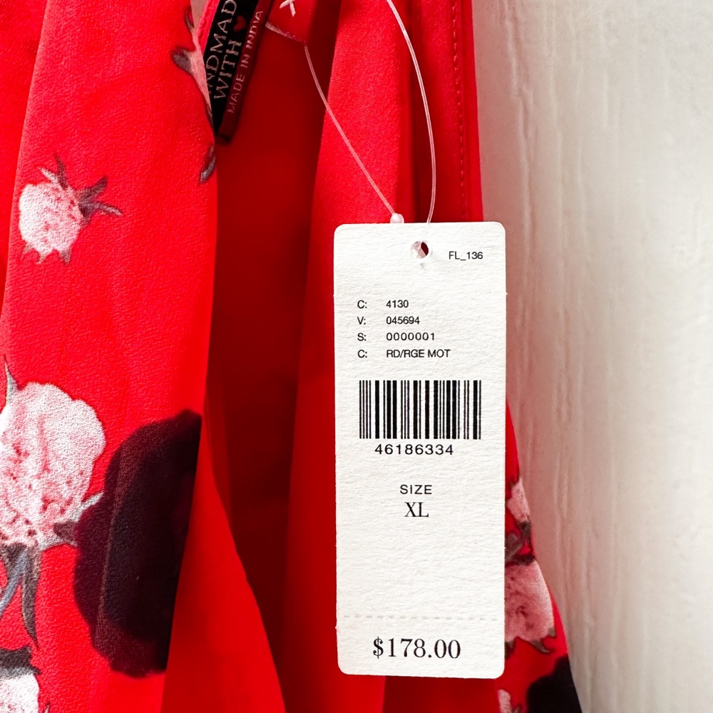 BRAND NEW Anthropologie Castania Red Polka Dot Floral Chiffon Midi Dress XL - Picture 6 of 6